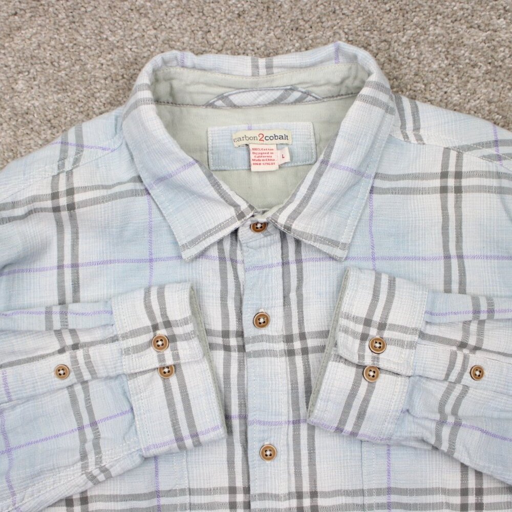 Carbon 2 Cobalt Shirt Mens Large Blue/Black/Purple/White Cotton L/S Button‎